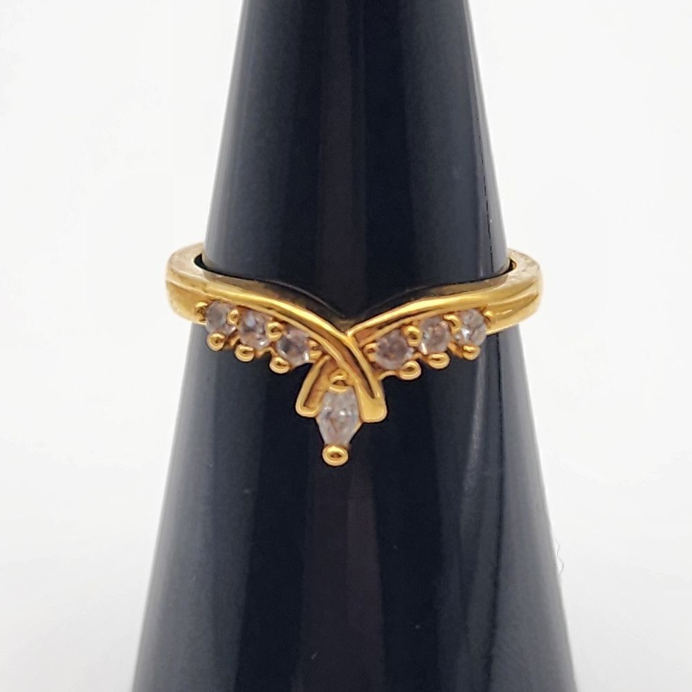Vintage Nevada Silver Mine Gold Tone & Clear CZ Tiara Ring (7)